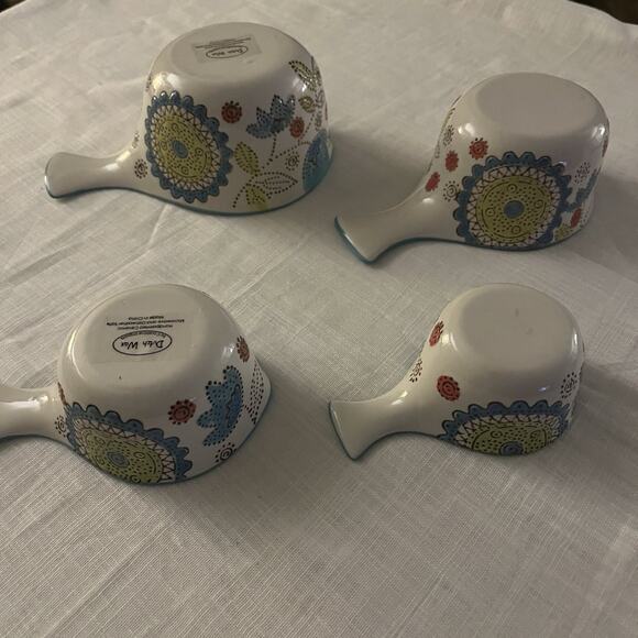 ANTHROPOLOGIE 4 Dutch Wax Nesting Measuring Cups Hand Painted Floral - Picture 1 of 7
